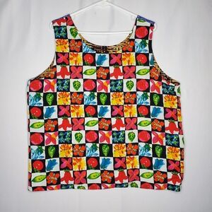 Jordan Satin Top Women 2X 4-way Reversible Print Artsy Office Whimsy Vtg Retro